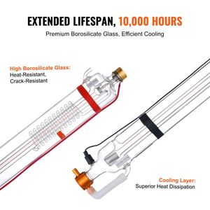 Tubo Laser CO2 da 90W, Lunghezza 125 cm, Diametro 7,9 cm, Vetro Borosilicato con Testa in Metallo, 10.000 ore, Attrezzatura Laser ad Alte Prestazioni - Product Image 4