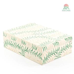 Boîte à bijoux rectangulaire Nhat Minh avec incrustation de nacre et couvercle, motif floral vert, conteneur de rangement - Product Image 1