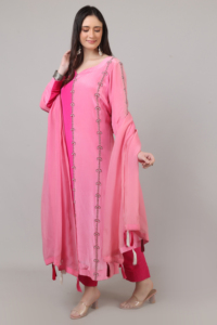 Elegante conjunto de traje Palazzo de 3 piezas para mujer, 3 tonos de rosa con cuentas, trabajo con hilo de lentejuelas, estilo tradicional con estilo. - Product Image 3