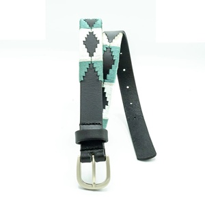 Cinturón de Polo Argentino Bordado en Cuero de Primera Calidad Hecho a Medida con Hebilla de Peltre, Cinturones de Polo de Cuero de Lujo en Venta - Product Image 2