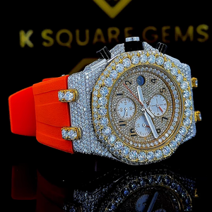 Vente exclusive Nouvelle montre de luxe à mouvement automatique à quartz, résistante à l'eau, VVS, unisexe, bracelet en acier inoxydable, verre saphir, moissanite - Product Image 1