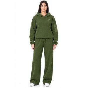 Ensemble de survêtement pull-over pour femme, vente en gros, en molleton mélangé de coton, deux pièces, coupe ample, grammage lourd, taille personnalisée - Product Image 1