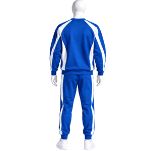 Ensemble de survêtement bleu royal unisexe, sweat-shirt à col rond et pantalon de jogging, bande latérale contrastée, tenue de sport et d'entraînement athlétique - Product Image 2