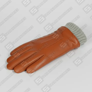 Gants d'hiver en cuir marron pour hommes avec doublure en laine, gants chauds coupe-vent en peau de mouton avec poignets côtelés - Product Image 5