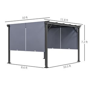 Pergola Spaziosa 12x10 con Telaio in Acciaio Retrattile, Impermeabile e Resistente ai Raggi UV, Grigia - Product Image 3