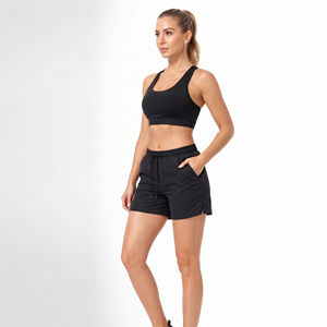 Shorts de sport tricotés pour femmes, taille mi-haute, avec cordon de serrage et poches latérales, pour la gym et la course à pied - Product Image 4