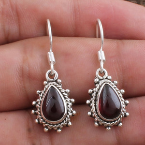 Pendientes de Cabujón de Granate Rojo Natural, Plata de Ley 925, Corte Oval Vintage, Piedra de Nacimiento de Enero, Joyería Fina - Product Image 3