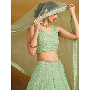 Lehenga Choli de Diseñador en Georgette Bordado con Hilo Verde Menta para Boda - Product Image 5