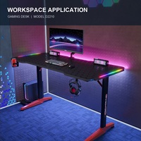 Bureau d'ordinateur de jeu RGB avec porte-gobelet et crochet pour casque, style fibre de carbone, pour l'e-sport, le bureau et la maison