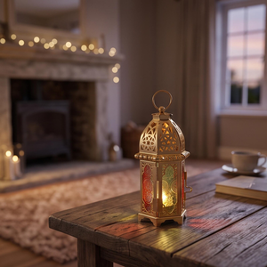 Moroccan Style Brass <b>Lantern</b> <b>Candle</b> <b>Holder</b> with Style Tabletop <b>Lantern</b> for Home Decor Ramadan Wedding and Indoor Decoration - Product Image 3