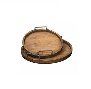 Design moderne dernier plateau en bois de forme ronde assiette de service en bois dernier plateau pour servir des aliments en gros prix bon marché - Product Image 3