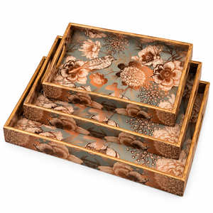 Plateau de service contemporain en bois artisanal imprimé avec des motifs d'oiseaux et de fleurs, avec poignée, pour la décoration de la maison, pour les célébrations de Diwali et de mariage - Product Image 3
