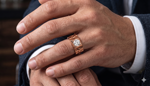 Bague solitaire pour homme en diamant de laboratoire, or rose 14 carats plaqué rhodium, avec large alliance à maillons, cadeau idéal pour fiançailles et anniversaire - Product Image 1