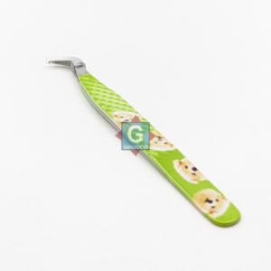 แหนบต่อขนตา Gray Rocks ลายสุนัขสีเขียว สแตนเลสสตีล ปลายโค้งแม่นยำสำหรับต่อขนตา - Product Image 4