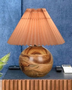 Modern <b>round</b> wood <b>table</b> lamp peach pleated shade minimalist nordic <b>bedside</b> light for living room bedroom wholesale OEM - Product Image 6