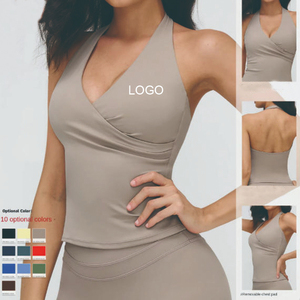 Soutien-gorge de sport pour femme, col en V profond, dos nu, design torsadé, maintien moyen, couleur unie, en Spandex et Polyester, haut de sport, brassière de fitness - Product Image 6