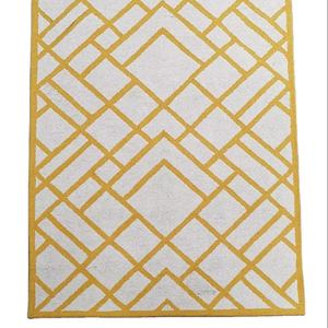 Contemporary Living Room Carpet Modern Hand-Tufted Wool Area <b>Rug</b> with Abstract Geometric Pattern in Yellow & White Made Cotton - Product Image 1