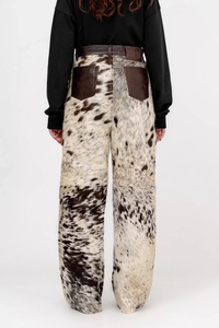 Brown <b>White</b> Cow Print Leather Straight Wide Leg Pants <b>Men</b> Winter Street Style <b>Cargo</b> <b>Trousers</b> - Product Image 5