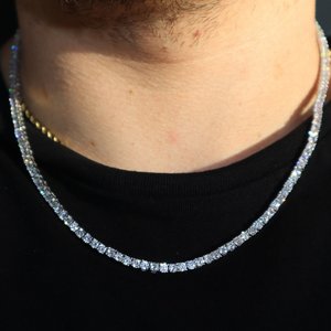 Collar de cadena de tenis de moissanita de corte redondo de 4 mm, de moda, de plata de ley 925 con baño de rodio, estilo hip hop, regalo sorpresa para fiestas - Product Image 2