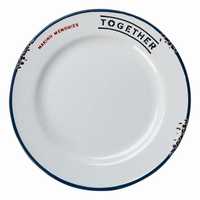 Assiette Ronde en Émail Blanc avec Bord Bleu, Design Simple, Assiette Plate pour Dîner, Écologique, Sûre pour les Aliments, Plat de Présentation Émaillé, Nouveauté