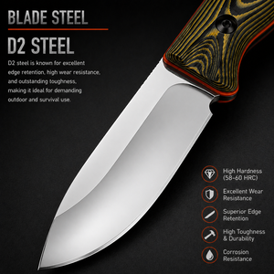 Couteau de chasse à lame fixe de qualité supérieure avec étui en cuir – Couteau de survie en acier inoxydable avec manche en Micarta - Product Image 3