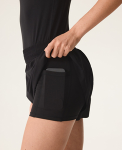 Women's Black Mid <b>Waist</b> <b>Elastic</b> Waistband Loose Fit Sporty Solid Shorts <b>Skirt</b> - Product Image 5