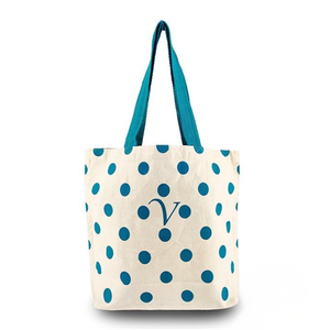<b>Light</b> <b>Blue</b> Polka Dot Canvas Jute Tote Bag Reusable Eco Friendly Shopping Carry Stylish Daily Use Market Style R.<b>D</b> Bag House - Product Image 1