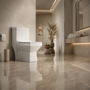 WC monobloc à cuvette allongée, à sortie verticale (S-Trap/P-Trap), double chasse, design contemporain, pour salle de bain, 650x360x740mm, à fixation encastrée - Product Image 3