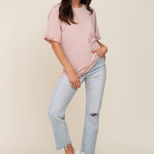 Spring And Summer Fashion V-Neck Pocket T-<b>shirt</b> Curling Short-sleeved Loose Women's Front Pockets Tops Custom logo Women T-<b>Shirt</b> - Product Image 5