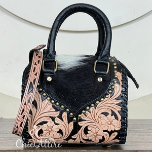 Bolso de Mano de Cuero Genuino para Mujer, Estilo Western, con Cierre de Cremallera, Diseño Multifuncional, Gran Capacidad para Viajes y Deportes - Product Image 1