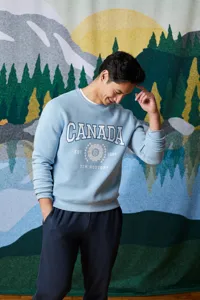 เสื้อสเวตเชิ้ตคอกลมพิมพ์ลายแคนาดา สีฟ้าอ่อน ทรงปกติ ใส่ได้ทั้งชายและหญิง สไตล์ลำลอง ผ้าเฟรนช์เทอร์รี่ 100% ผ้าฝ้าย เหมาะสำหรับใส่ในฤดูใบไม้ร่วง - Product Image 3