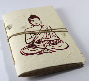 Premium Front Hand Printed By Silver Screen Ganesha Buddha Hemp <b>Leaf</b> With Flower Petals And Grass <b>Light</b> White Notebook - Product Image 6