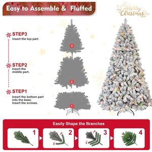 Árbol de Navidad Flocado de 6 pies 350 para colores certificados por UL 36 conos de pino 888 puntas de PVC nevado ramas con bisagras fácil configuración Metal estable - Product Image 2
