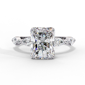 Elongated Emerald Cut Diamond Engagement Ring with Marquise Side <b>Stones</b> - Product Image 4