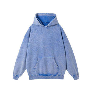 เสื้อฮู้ดดี้โอเวอร์ไซส์ผู้ชาย สีพื้น ผ้าฝ้ายฟอก เฟรนช์เทอร์รี่ สไตล์ลำลองสำหรับฤดูใบไม้ร่วง ดีไซน์กระเป๋า แขนปกติ - Product Image 6