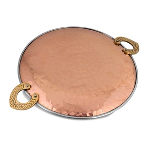 Plateau de service rond en cuivre, compatible lave-vaisselle, élégant, moderne, écologique, durable, vaisselle plaquée avec poignée - Product Image 3