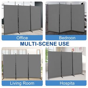 6FT Trifold 160g Polyester Cloth Carbon Steel <b>Frame</b> <b>Plastic</b> Foot Foldable Screen Gray Room Divider - Product Image 5