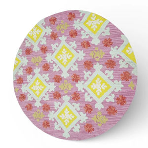 Tapis rond en laine tufté à la main, motif Paisley, rose pastel, tapis de designer avec envers en latex pour salon - Product Image 1