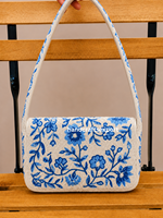 Sac à main perlé de luxe professionnel, bleu floral, robuste et sûr, tendance, léger, écologique, personnalisable