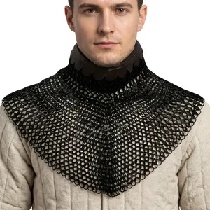 Medieval Flat <b>Riveted</b> Chainmail Collar Mild Steel Neck Armor with <b>Leather</b> Trim for Historical Reenactment Cosplay Adult Costume - Product Image 1