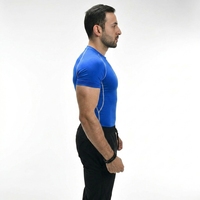 T-shirt de compression à manches courtes pour homme, bleu, séchage rapide, en spandex et polyester, pour le fitness