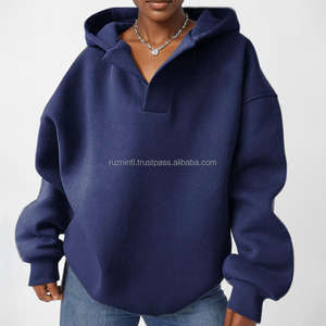 Sweat-shirt oversize tendance pour femmes, en polaire épaisse et chaude avec poche kangourou, streetwear décontracté - Product Image 1