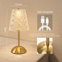 Lampe de table en cristal moderne et luxueuse, sans fil, rechargeable, LED USB-C 3000K 4500K 6000K, base en fer pour salon
