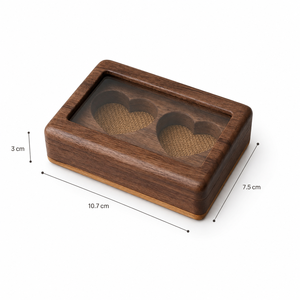 Custom Walnut Wood Double Heart <b>Ring</b> <b>Box</b> with Clear Window and White Velvet Lining for Wedding Jewelry Packaging - Product Image 5