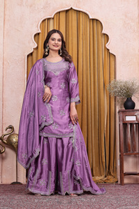 Graceful Chiffon Pakistani Coord Set With Embroidered Kurti Palazzo And Matching Dupatta Celebration Ethnic Fashion Wear - Product Image 1