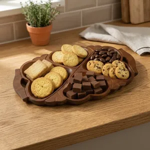 Bandeja de Madera para Frutos Secos, Bandeja de Servir de Madera Hecha a Mano, Vajilla Rústica Decorativa para Frutos Secos, Cocina, Comedor, Hogar, Restaurante - Product Image 5
