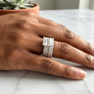 925 <b>Silver</b> Classic Style Princess <b>Solitaire</b> Full Eternity Bridal Set Wedding Engagement Moissanite Diamond Luxury Custom <b>Rings</b> - Product Image 4