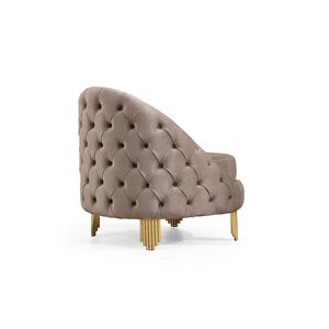 Sedia in Legno Stile Moderno con Bottoni Trapuntati Color Tortora e Gambe in Metallo Dorato per Soggiorno - Product Image 2