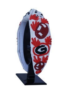 Nouveau serre-tête perlé élégant des Bulldogs de Géorgie pour femmes et filles, fait main, avec nœud spirituel de football, ajustement confortable - Product Image 1