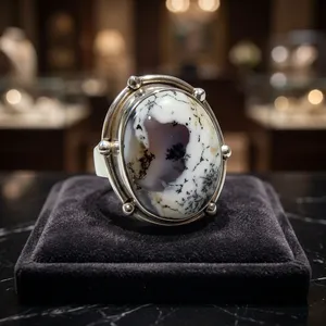 Bague Cocktail en Agate Dendrite Scénique, Argent 925, Style Bohème, Bijou Tendance, Cadeau Unisexe, Usage Quotidien - Product Image 3